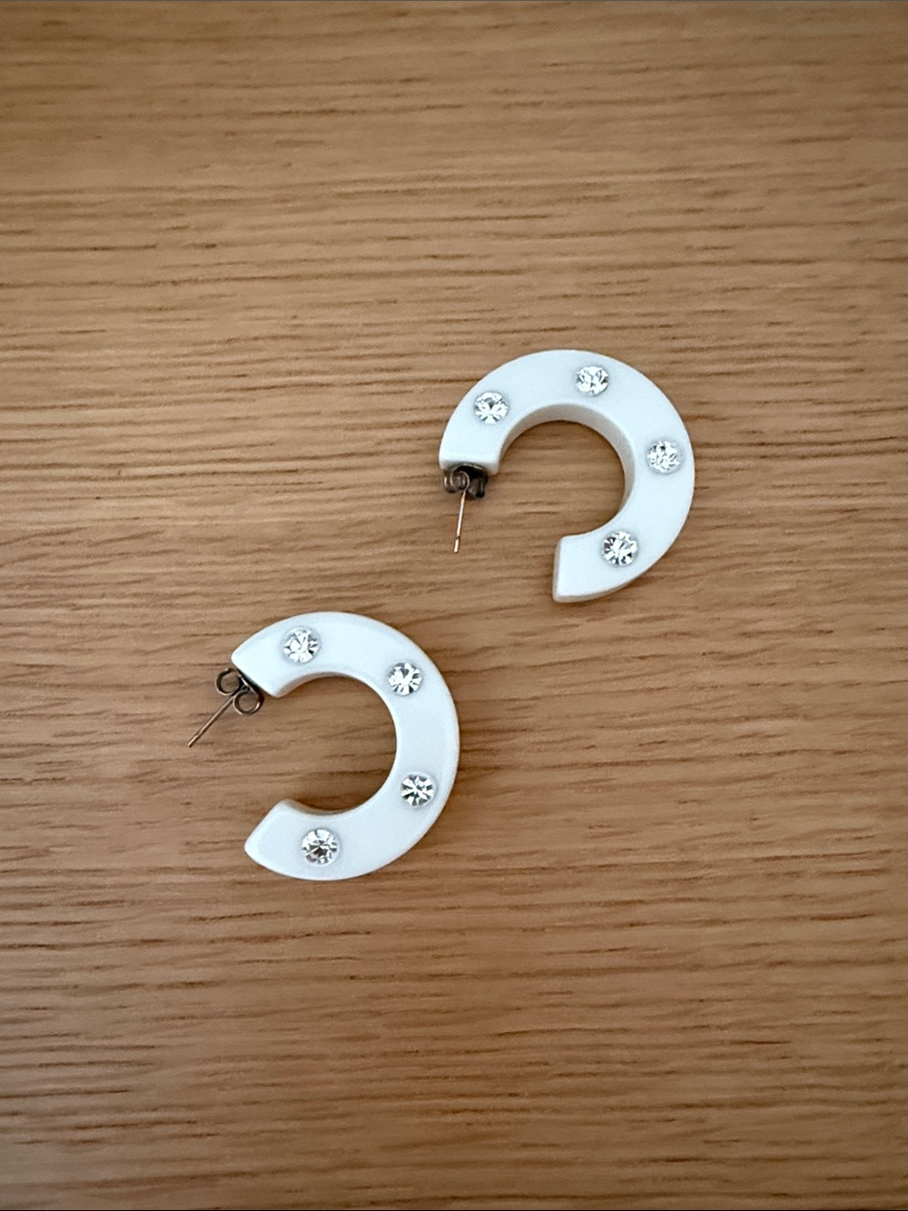 Rachel Comey White Hoop Earrings with Crystal Studs